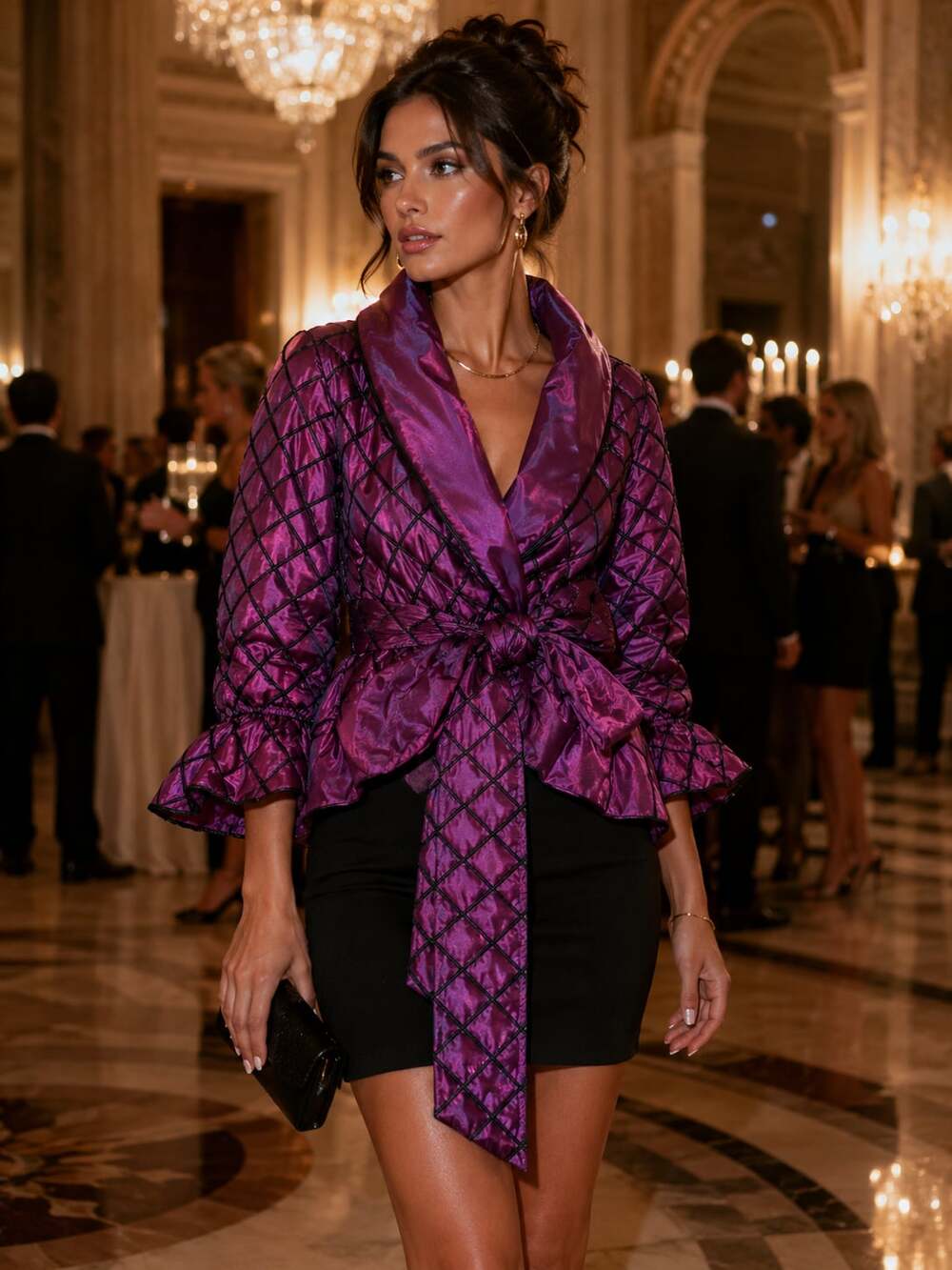 Samuel Dong Purple Iridescent Quilted Tie Waist Jacket Avant Garde Size M